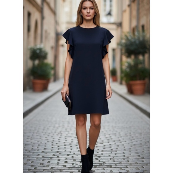 Laundry By Shelli Segal Dresses & Skirts - Laundry by Shelli Segal Black Lace up Shoulders Shift Dress Size 4